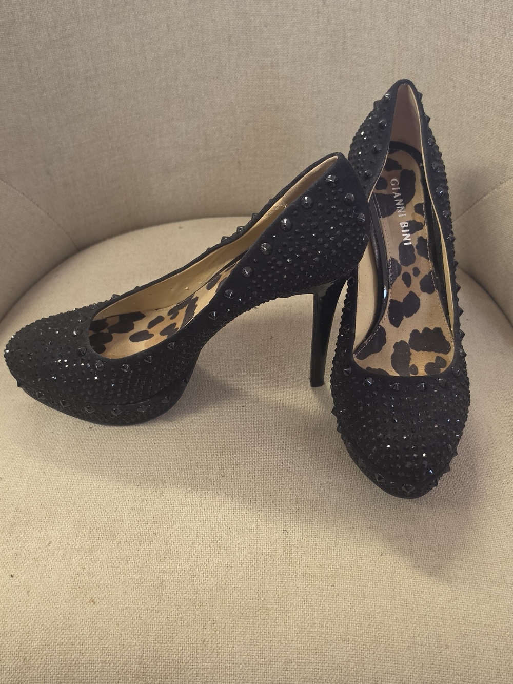 Gianni Bini Black Crystal-Studded Platform Pumps